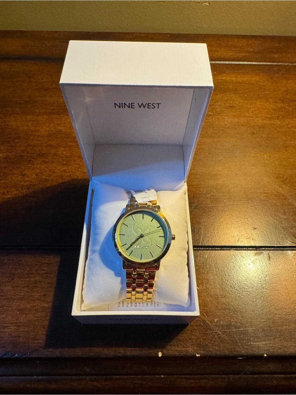 Nine West Gold-Tone Bracelet Watch with Green Face